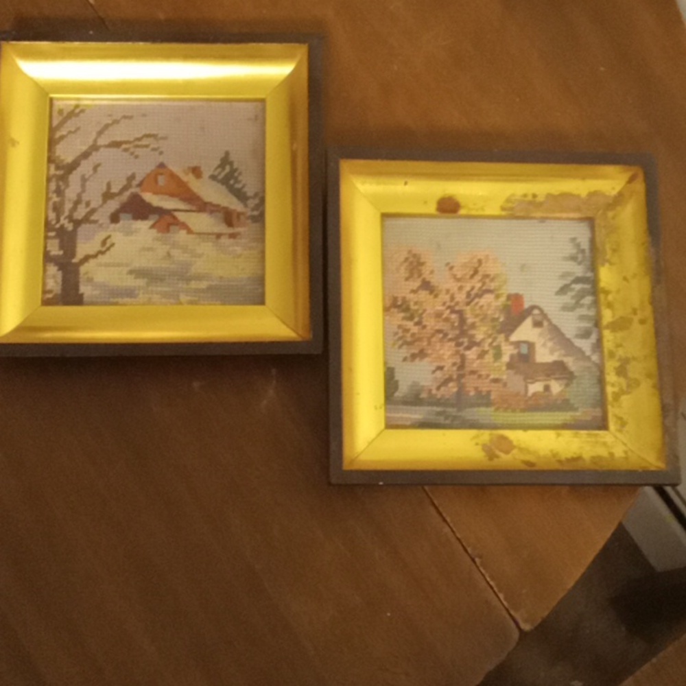 Wall art embroidered needlepoint winter spring